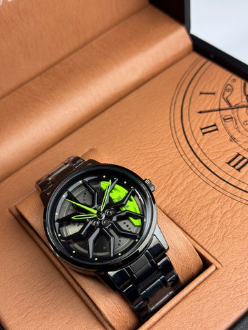 Black Rim Watch With Green Gripper