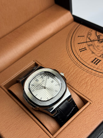 Patek Philippe Black Leather Strap White Dail Master Lock