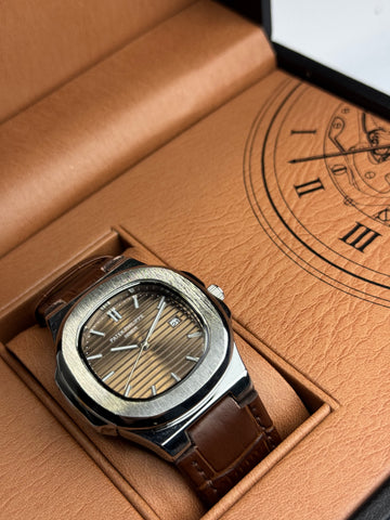 Patek Philippe Brown Leather Strap Brown Dail Master Lock