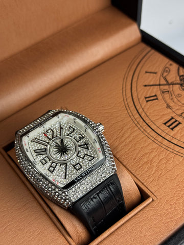Frank Muller Black Silicon Leather Strap With White Dail