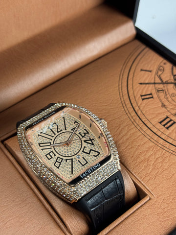 Frank Muller Black Silicon Leather Strap With Rose Gold Dail