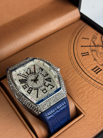 Frank Muller Blue Silicon Leather Strap With White Dail