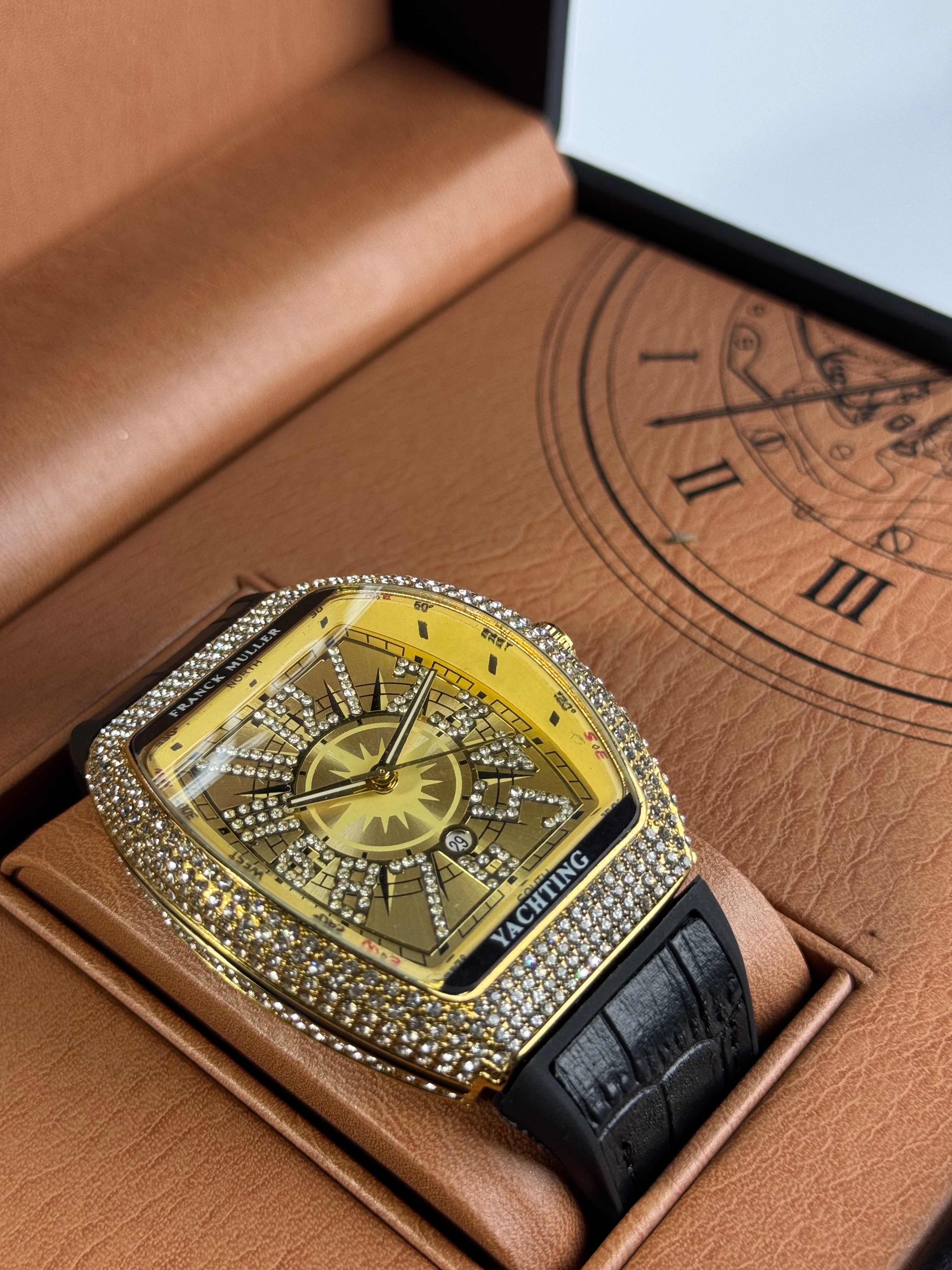 Frank Muller Black Silicon Leather Strap With Rose Gold Dail