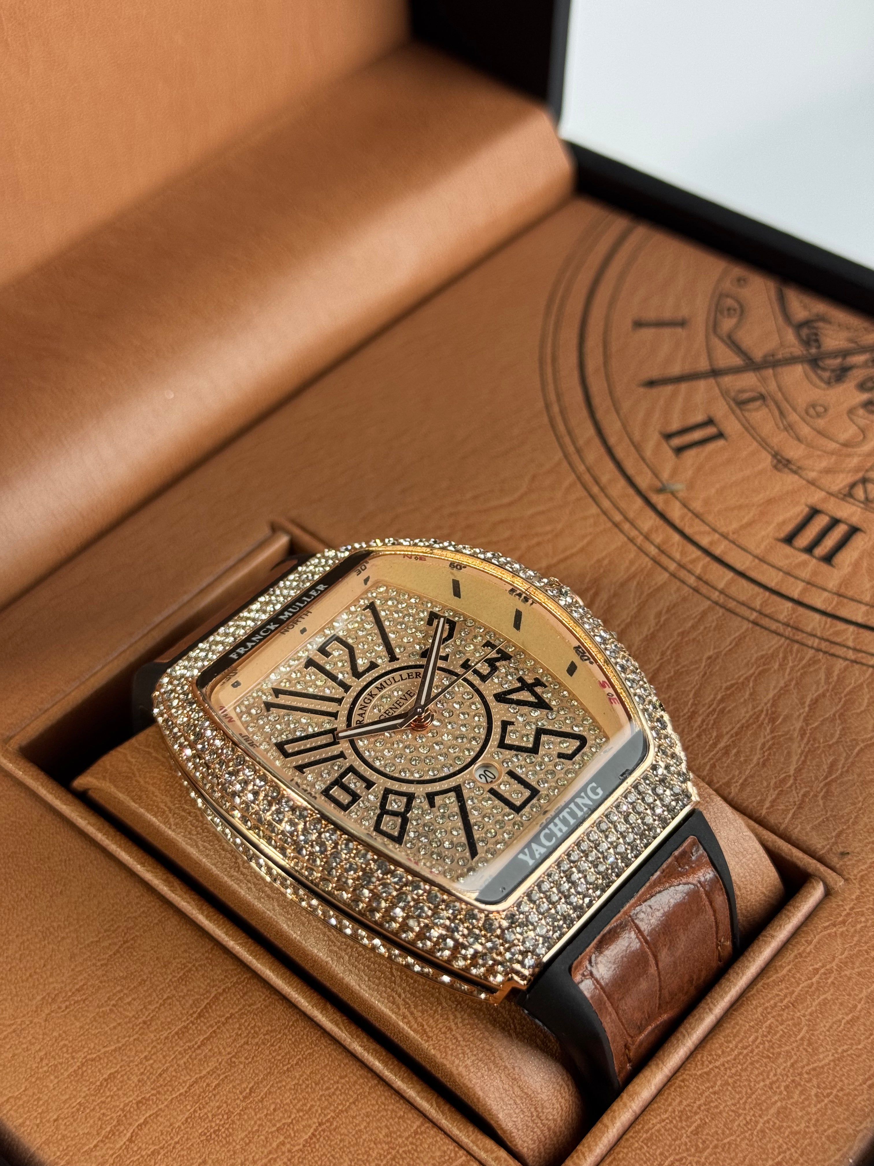 Frank Muller Brown Silicon Leather Strap With Golden Dail