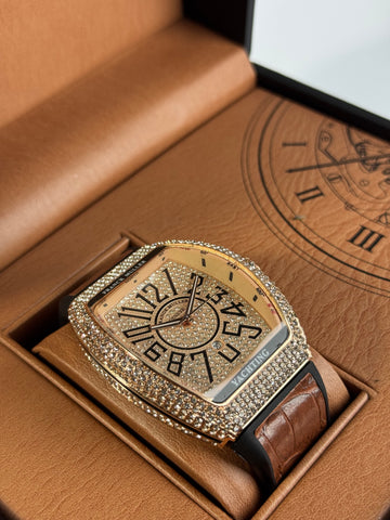 Frank Muller Brown Silicon Leather Strap With Golden Dail