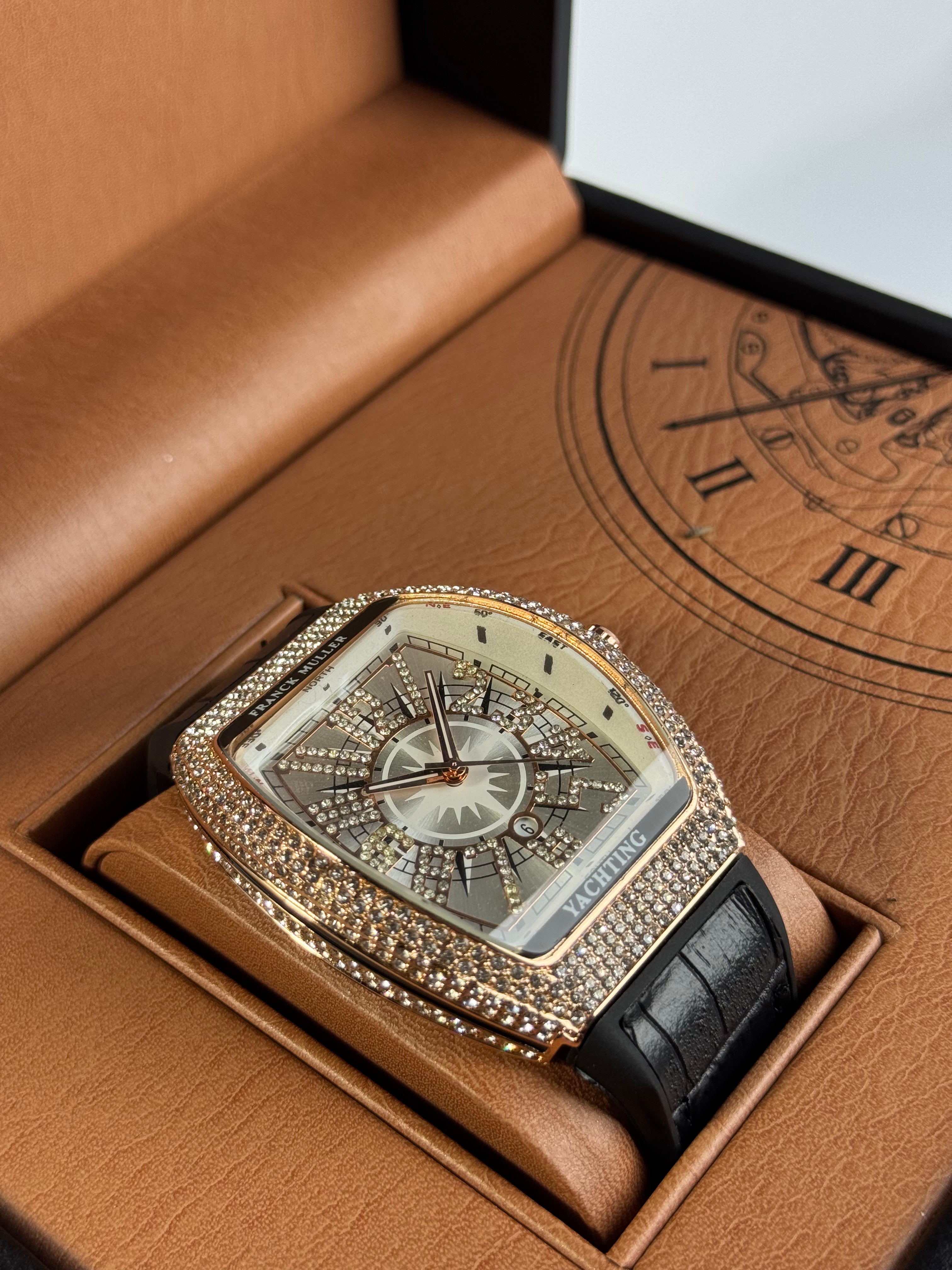 Frank Muller Black Silicon Leather Strap With Brown Dail