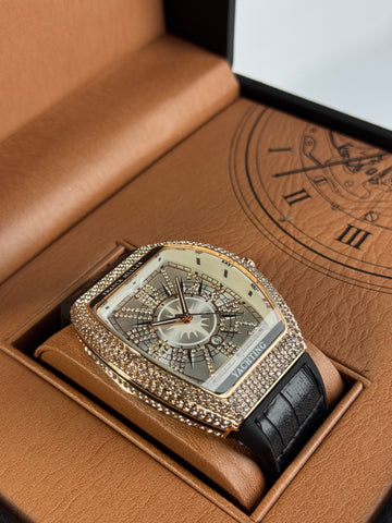 Frank Muller Black Silicon Leather Strap With Brown Dail