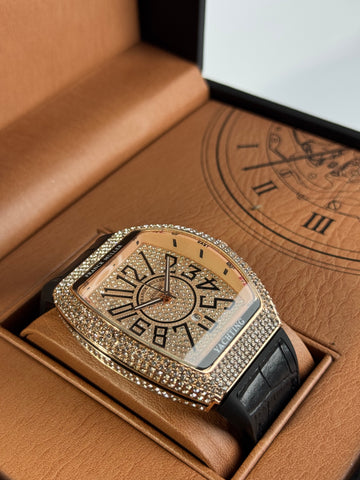 Frank Muller Black Silicon Leather Strap With D-Brown Dail