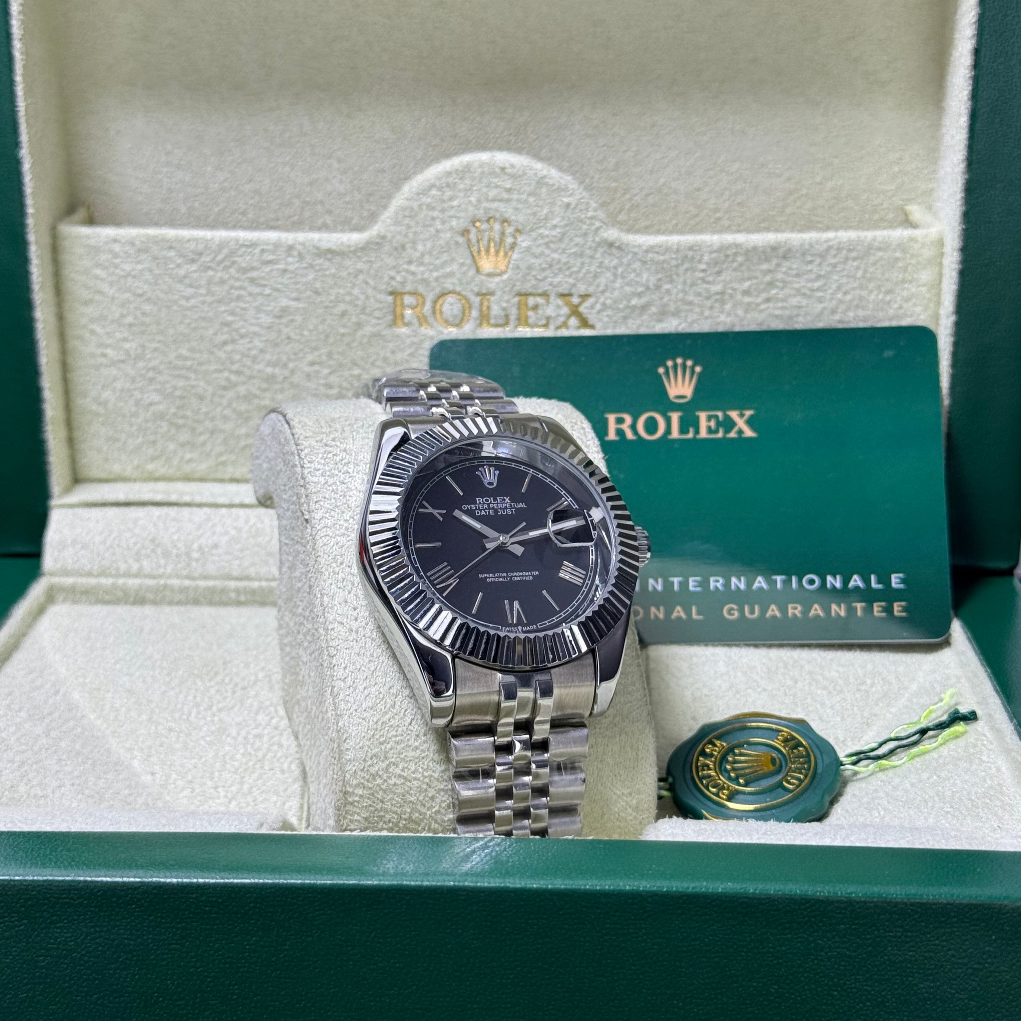Rolex Black Roman Dail With Jublee Chain