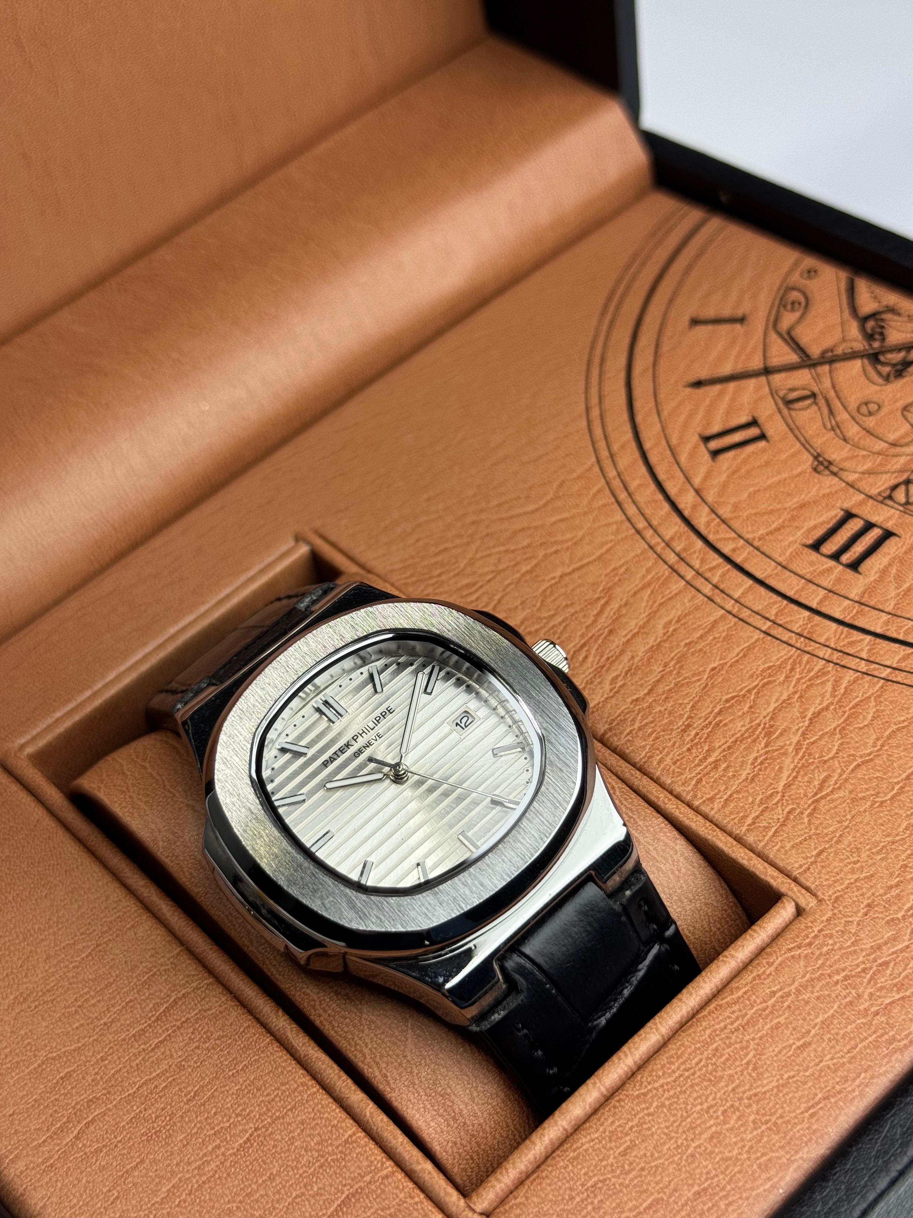 Patek Philippe Black Leather Strap White Dail Master Lock
