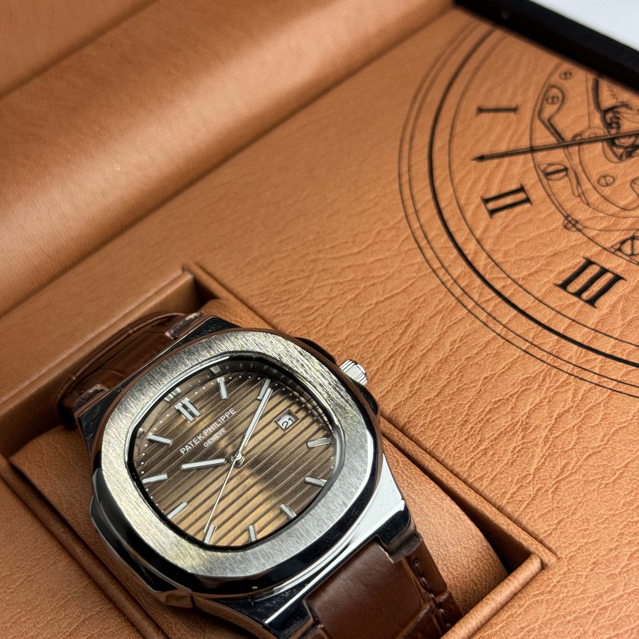 Patek Philippe Brown Leather Strap Brown Dail Master Lock
