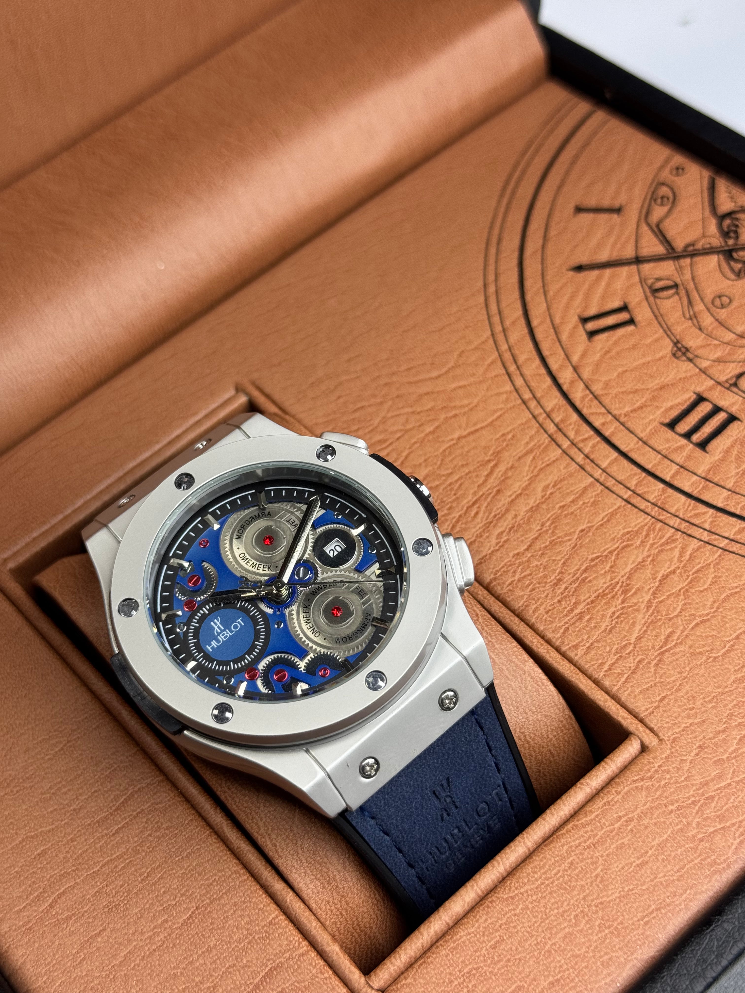 Hublot Blue Leather Strap With Master Lock ChronoGraph