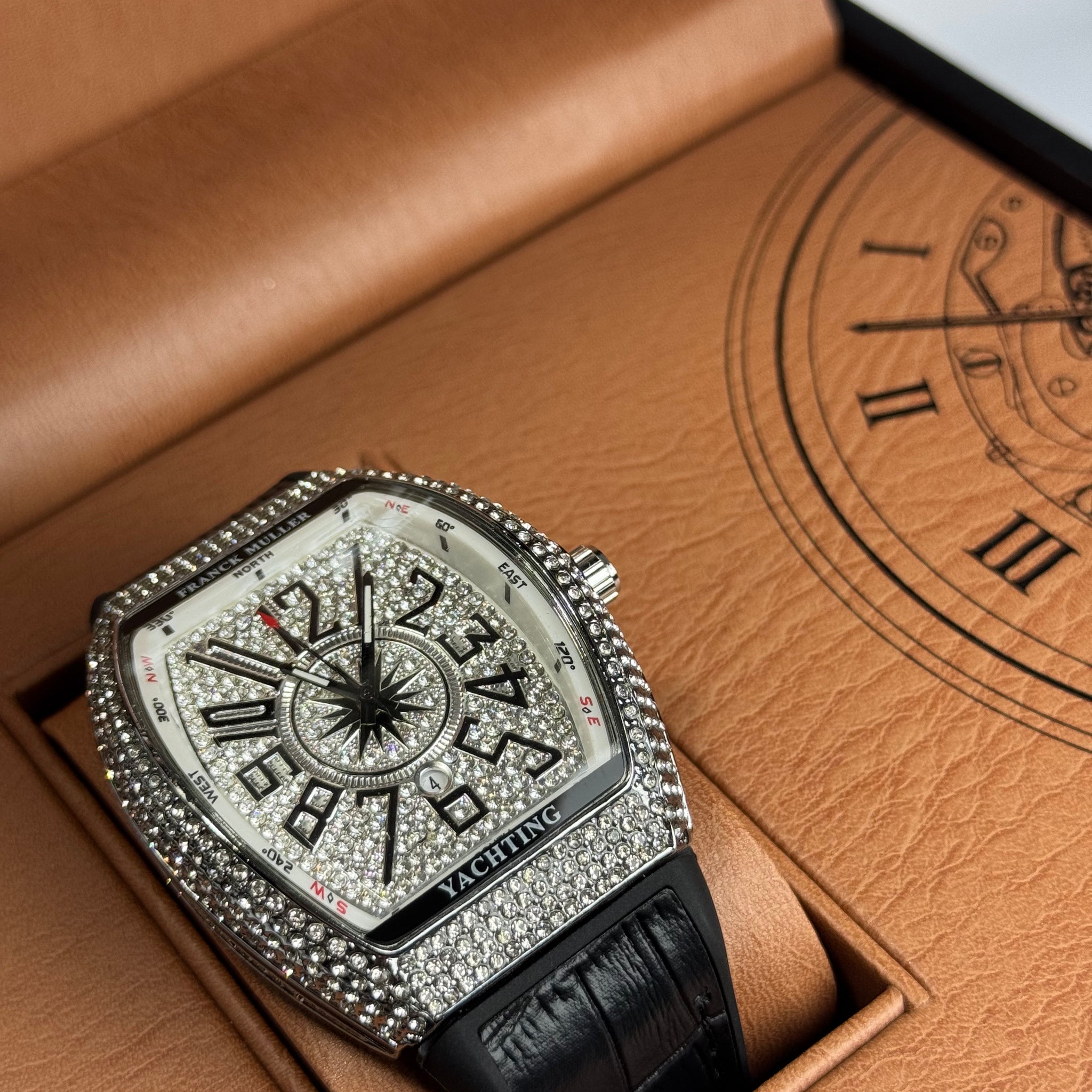 Frank Muller Black Silicon Leather Strap With White Dail