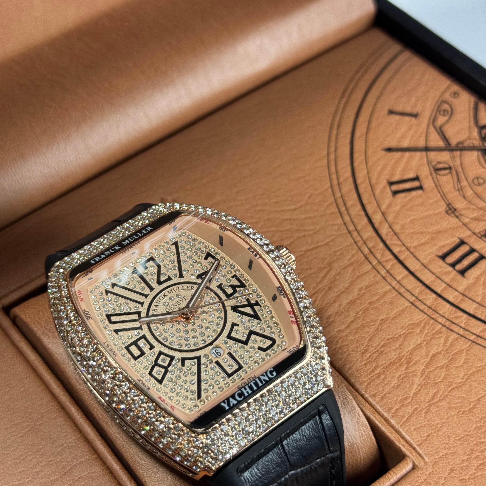 Frank Muller Black Silicon Leather Strap With Rose Gold Dail