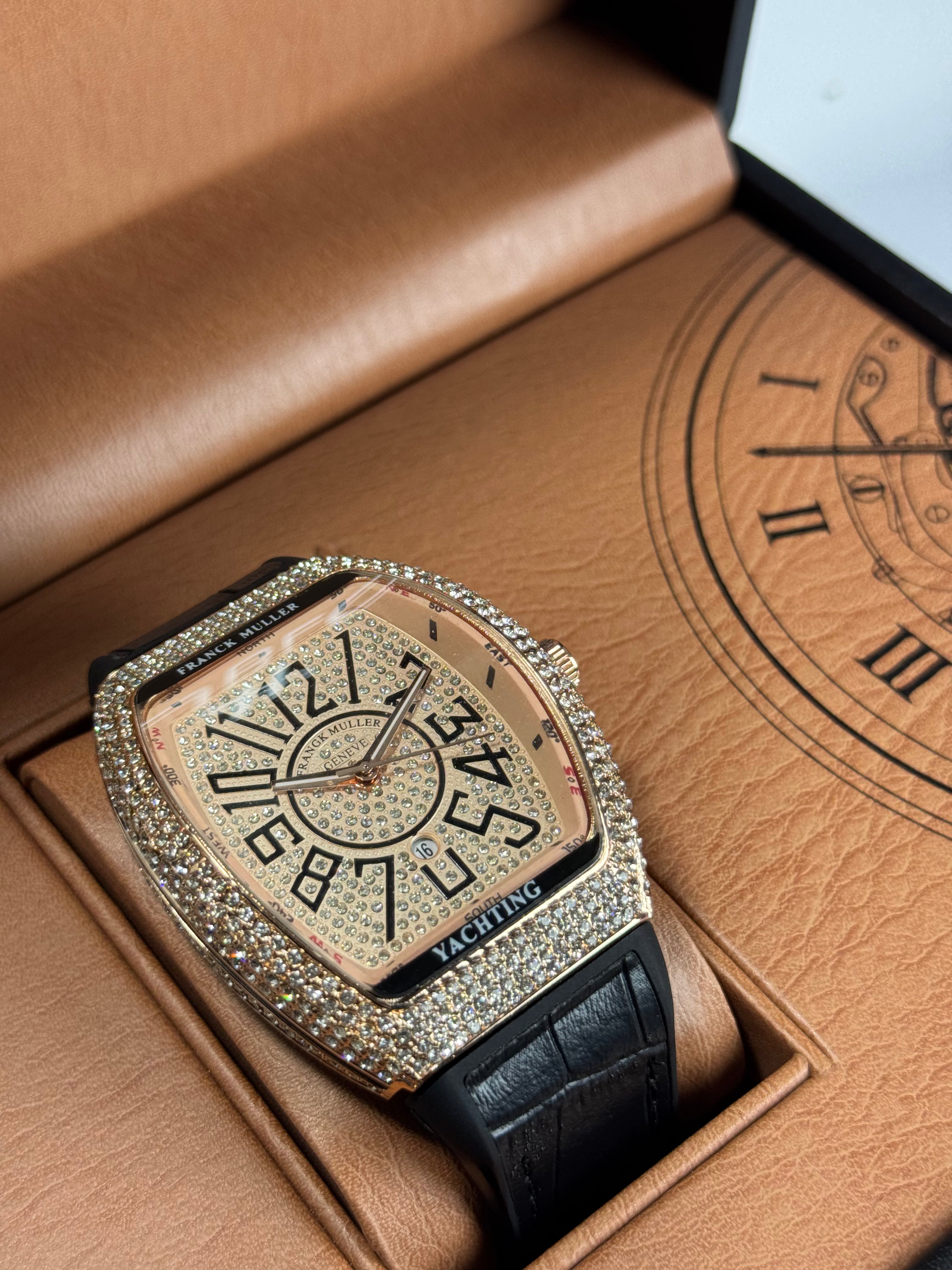 Frank Muller Black Silicon Leather Strap With Rose Gold Dail
