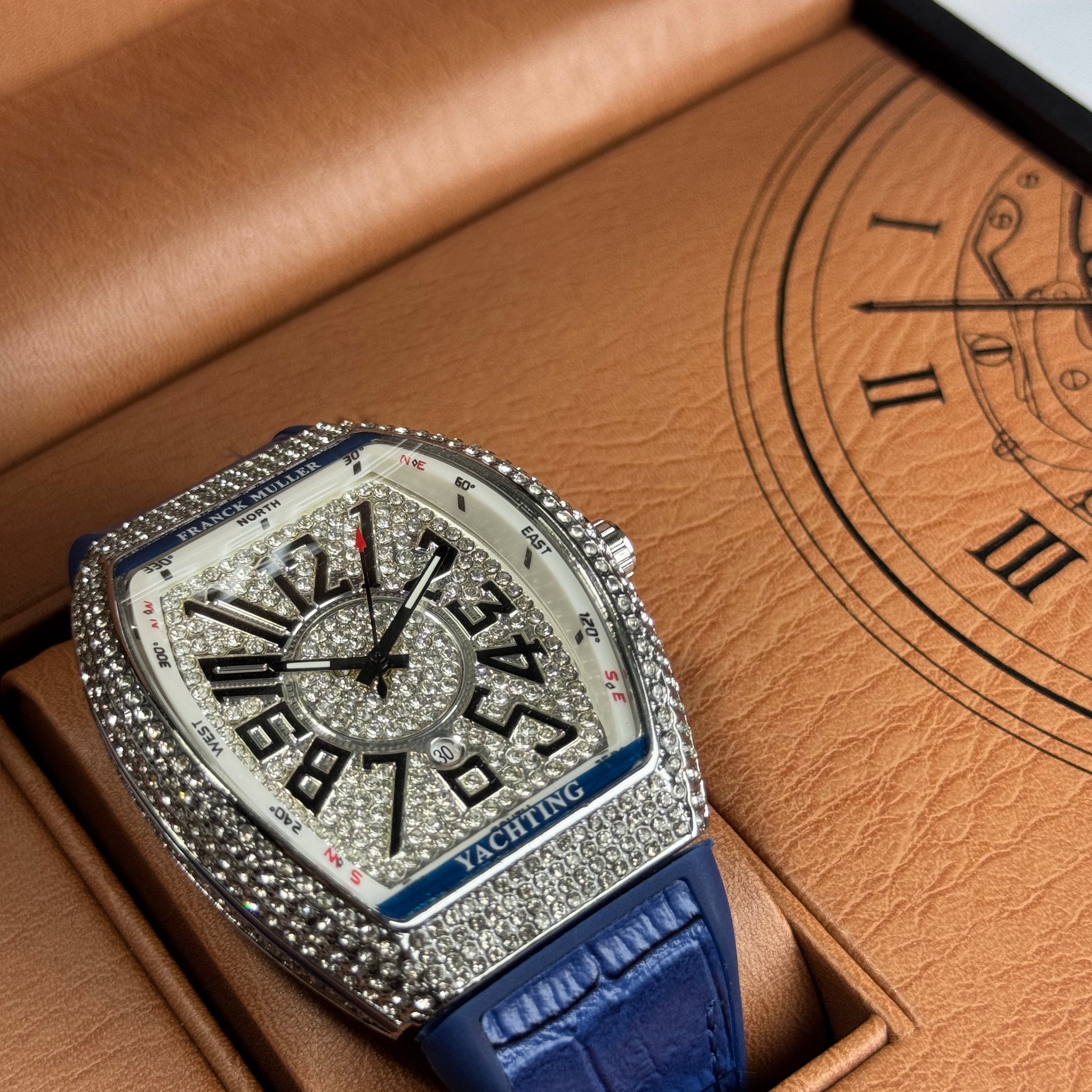 Frank Muller Blue Silicon Leather Strap With White Dail