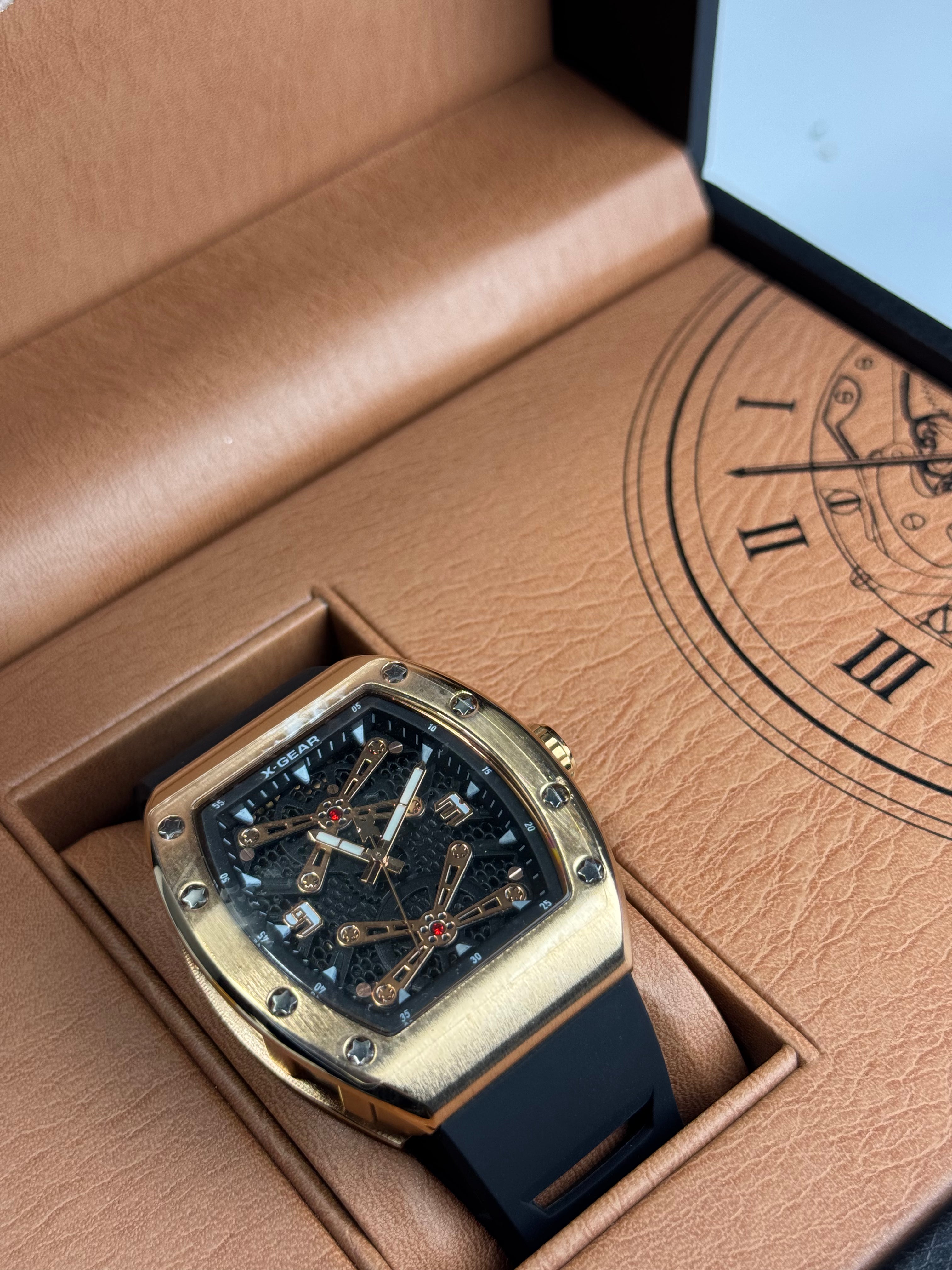 X Gear Black Silicon Strap With Golden Dail