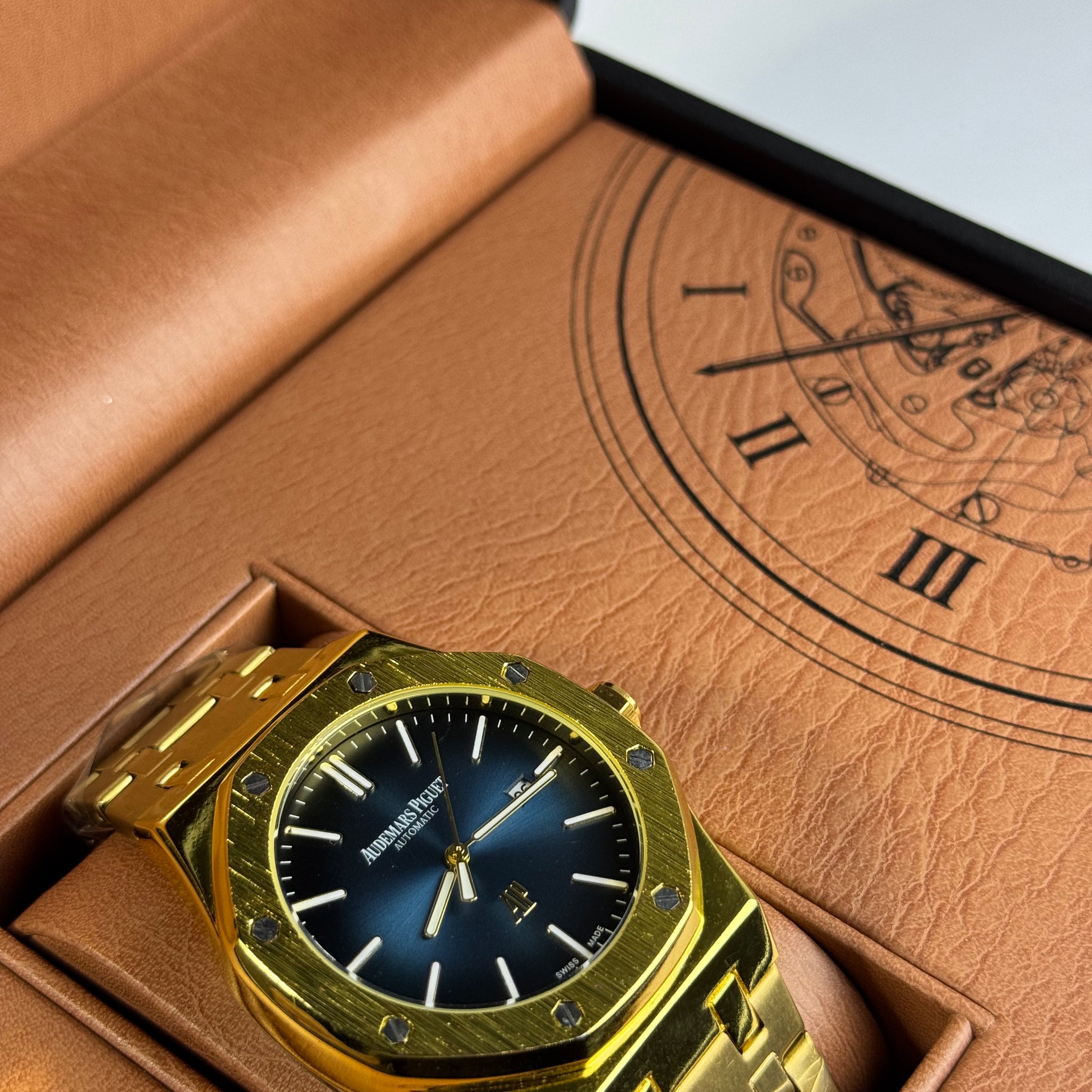 AP Golden With Blueish Dail Stainless Steel
