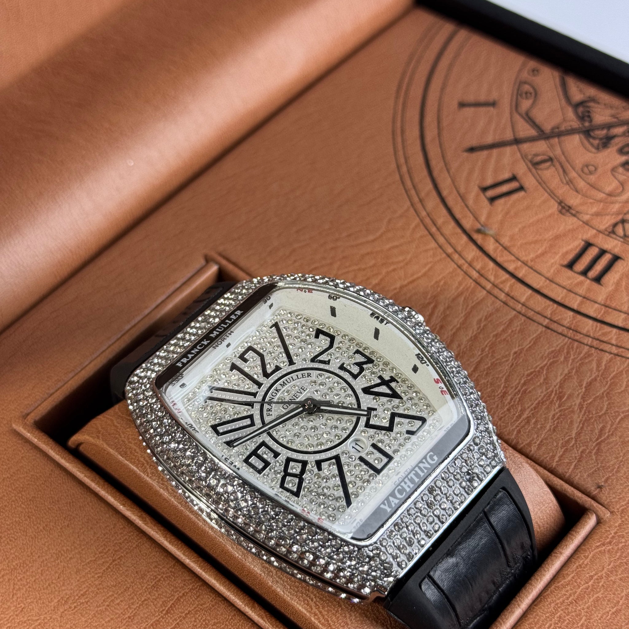 Frank Muller Black Silicon Leather Strap With White Dail