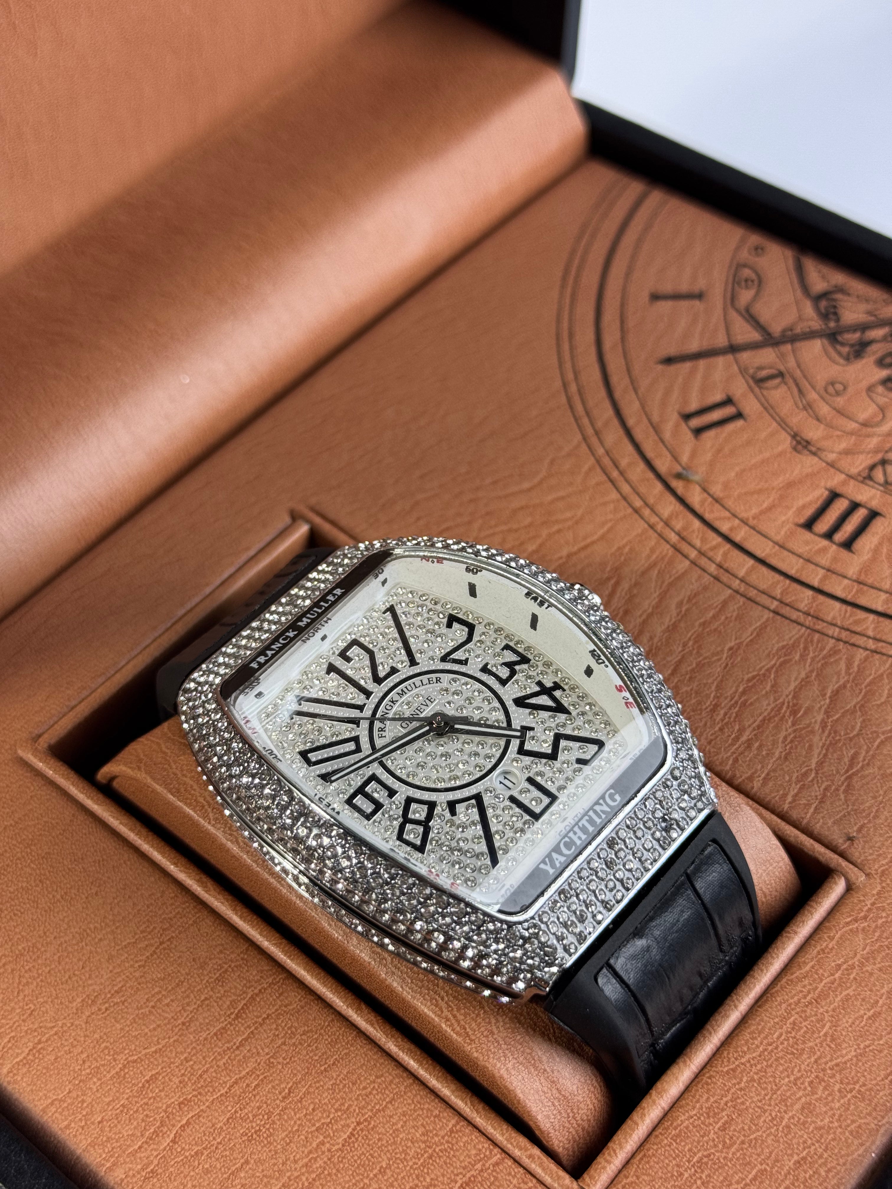 Frank Muller Black Silicon Leather Strap With White Dail
