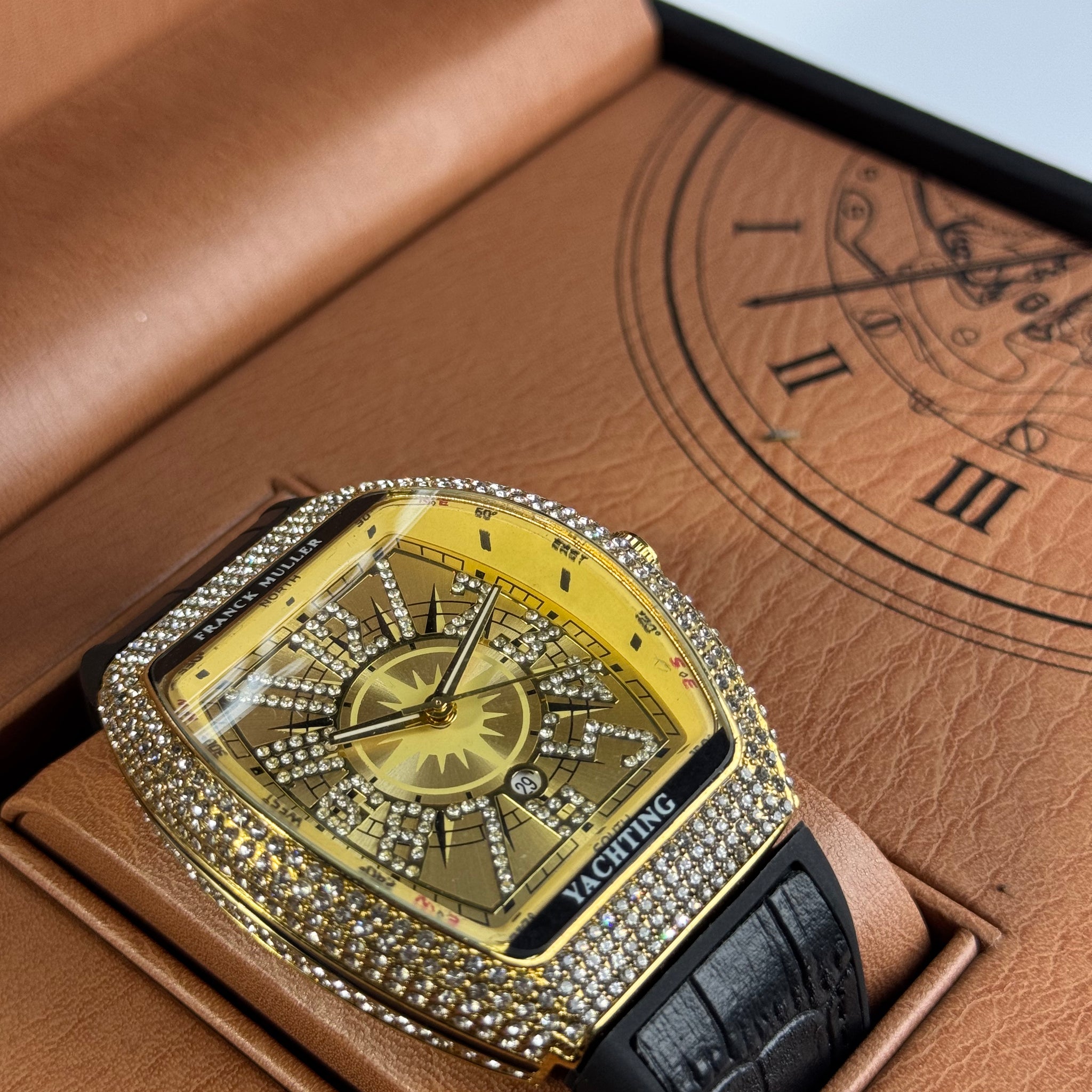 Frank Muller Black Silicon Leather Strap With Rose Gold Dail