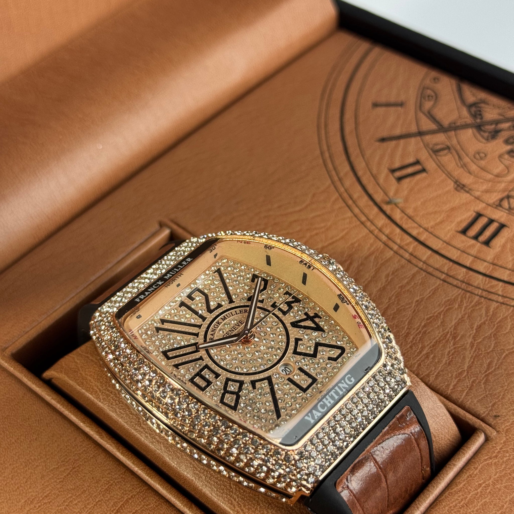 Frank Muller Brown Silicon Leather Strap With Golden Dail