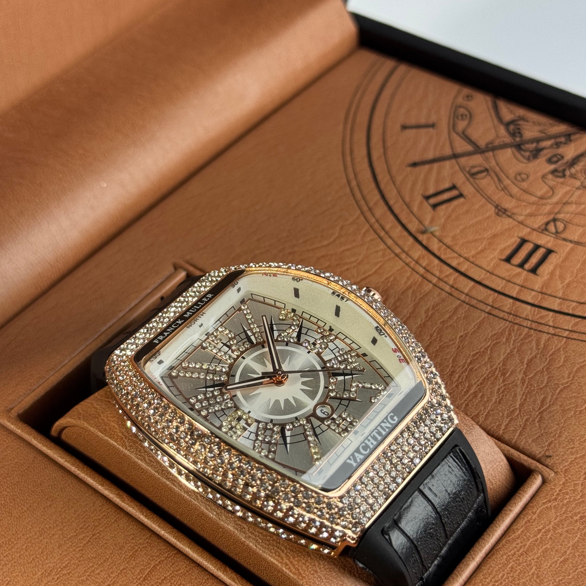 Frank Muller Black Silicon Leather Strap With Brown Dail