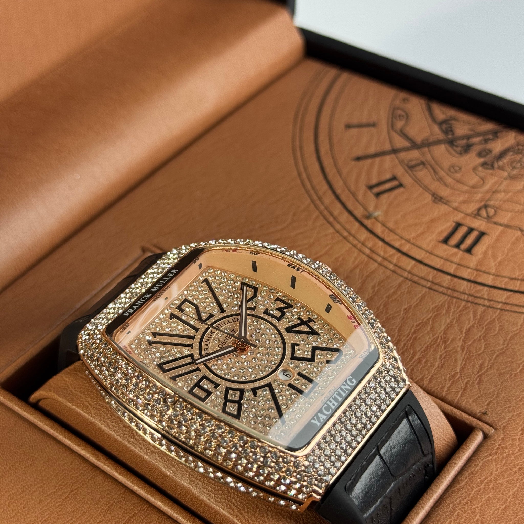 Frank Muller Black Silicon Leather Strap With D-Brown Dail