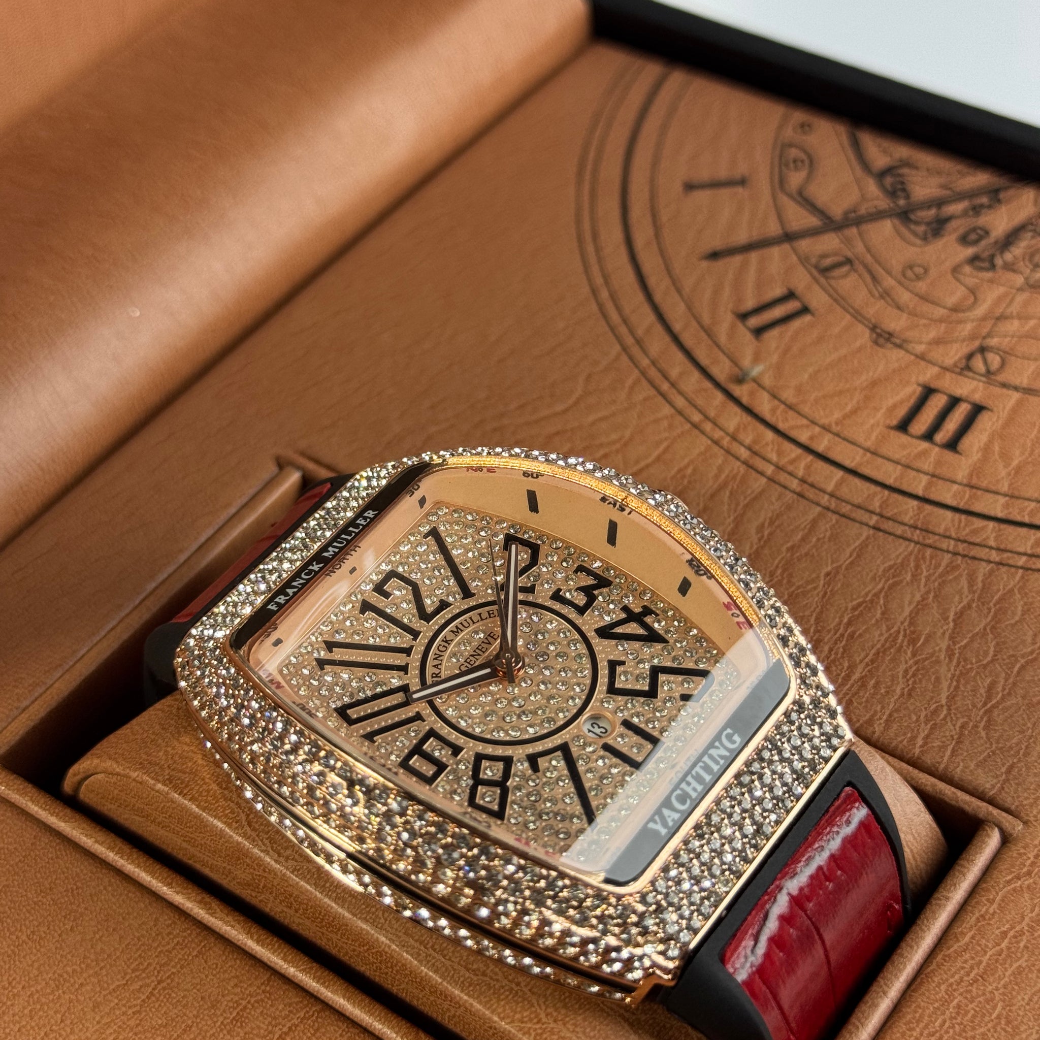 Frank Muller Red Silicon Leather Strap With Rose Gold Dail