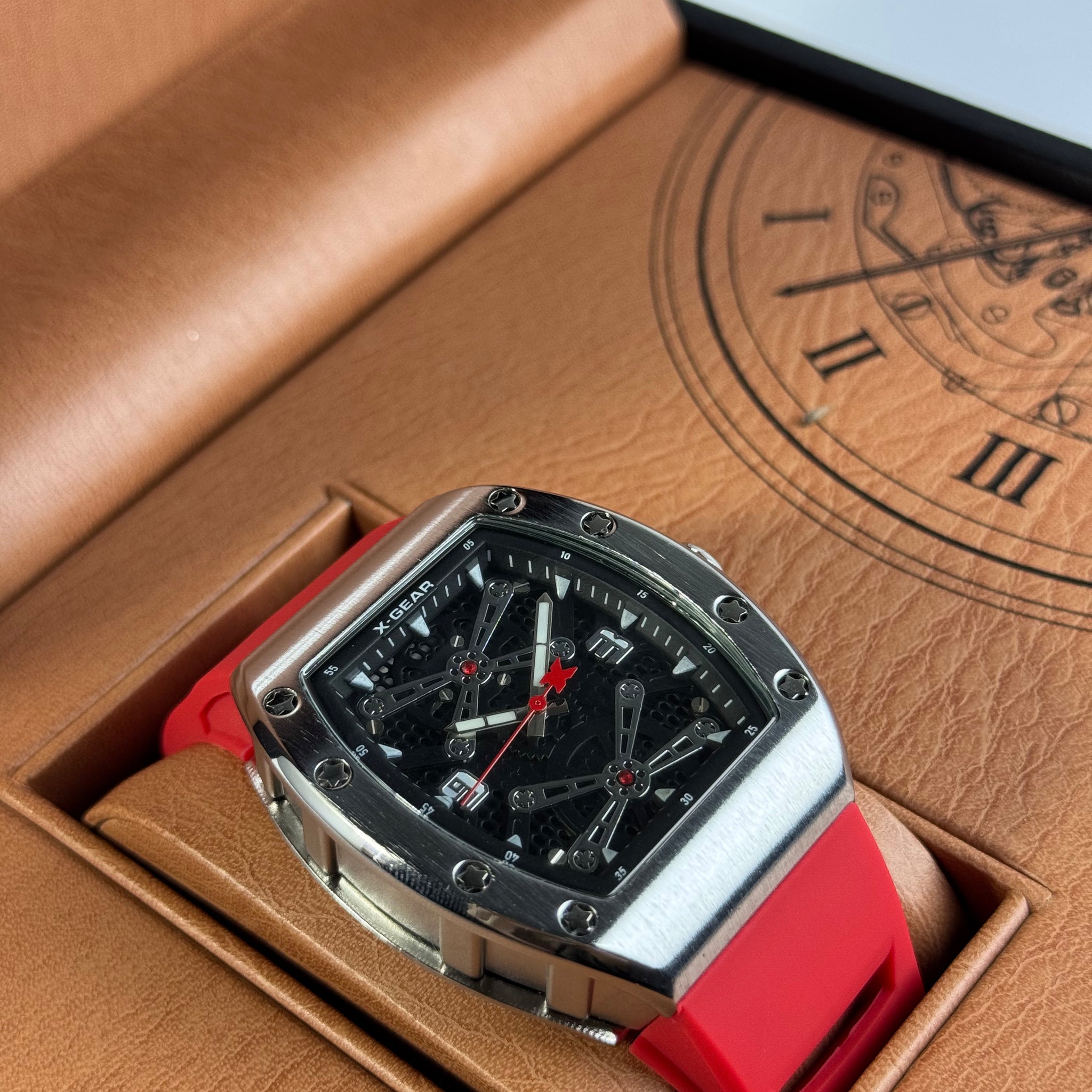 X Gear Red Silicon Strap With Silver Dail