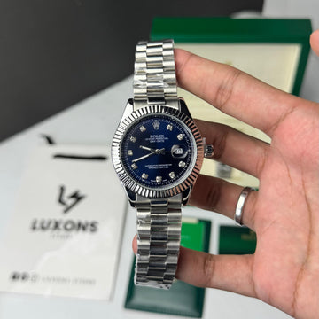 Rolex Date Just Blue Dial Silver Chain