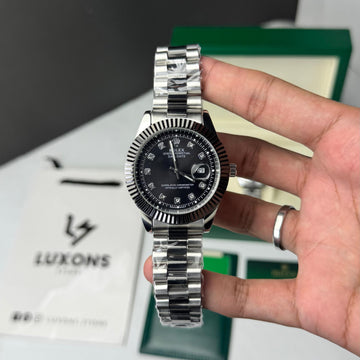Rolex Silver Two Tone Black Dial Semi Automatic