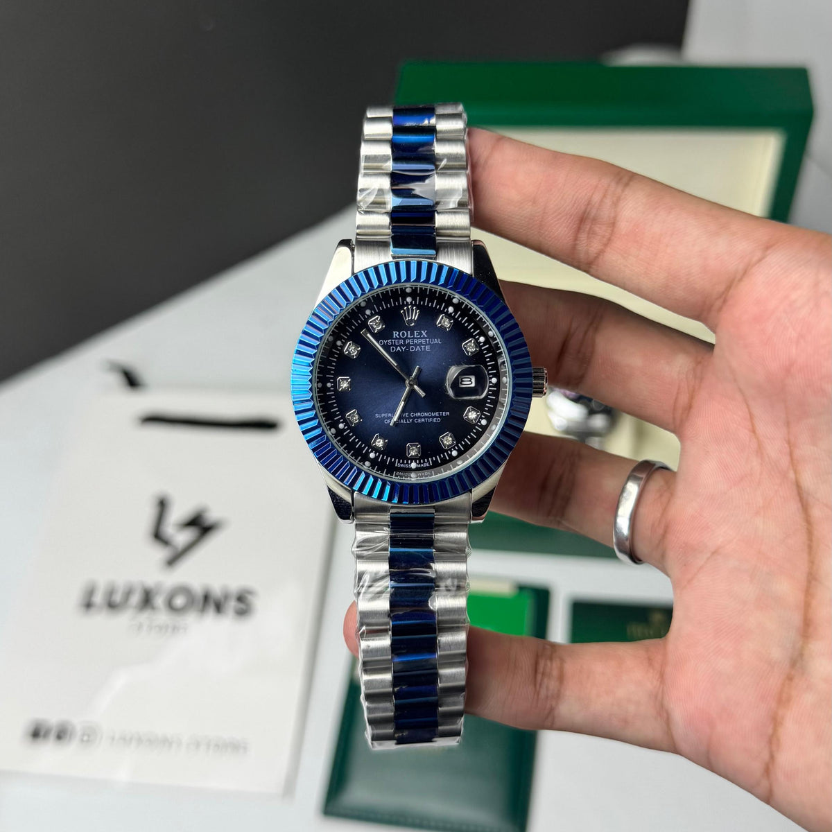 Rolex Blue Two Tone Blue Dial Semi Automatic