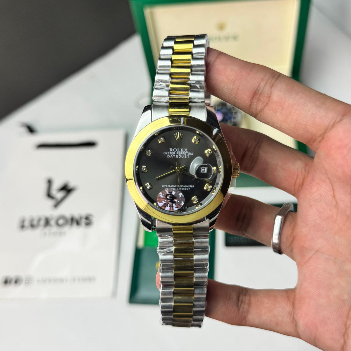 Rolex Two Tone Black Shine Semi Automatic