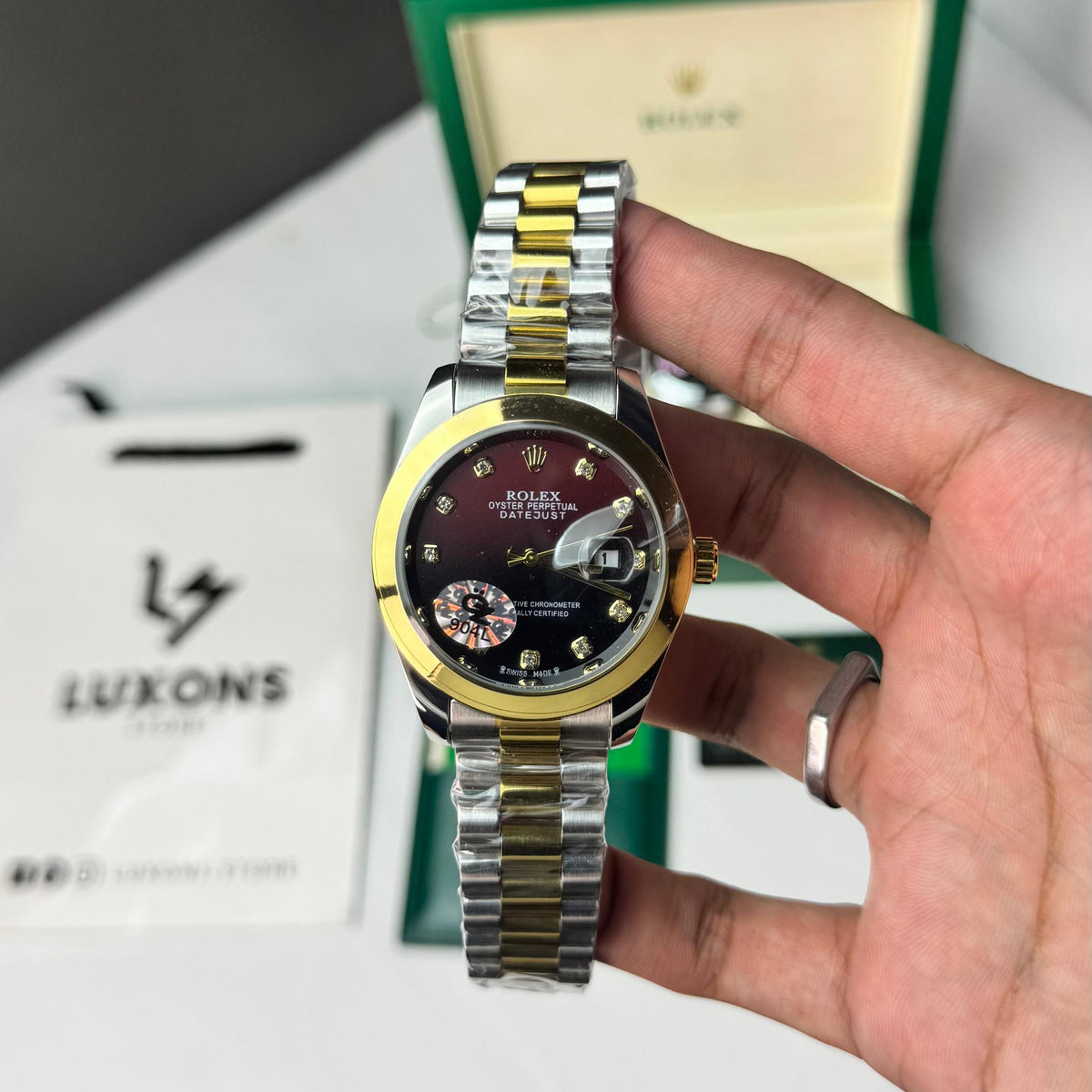 Rolex Two Tone Black&Red Dial Semi Automatic