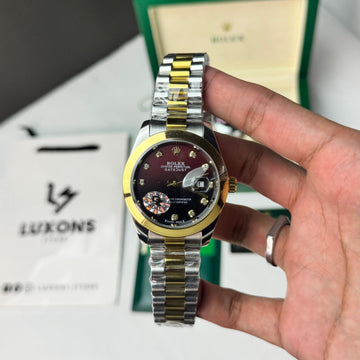 Rolex Two Tone Black&Red Dial Semi Automatic