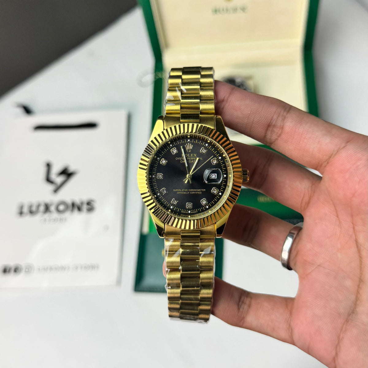 Rolex Golden Chain Black Dial Quartz