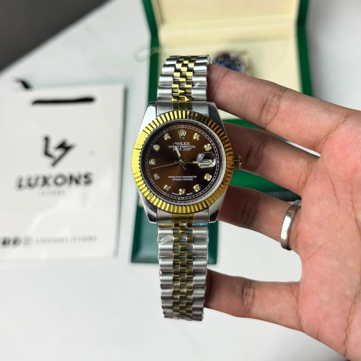 Rolex Two Tone Brown Dial Jublee Chain