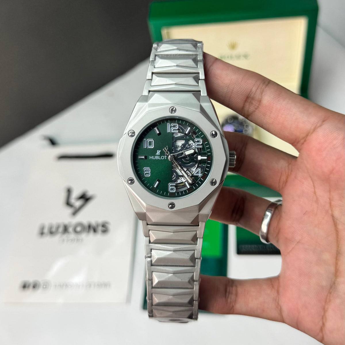 Hublot Semi Automatic Green Dial Heavy Chain