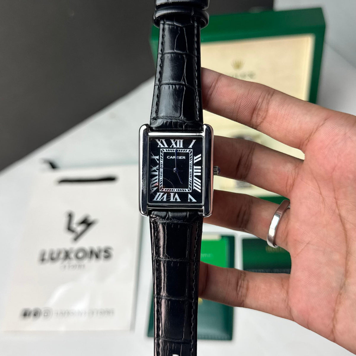 Cartier Old Money Style Black Leather Strap Black