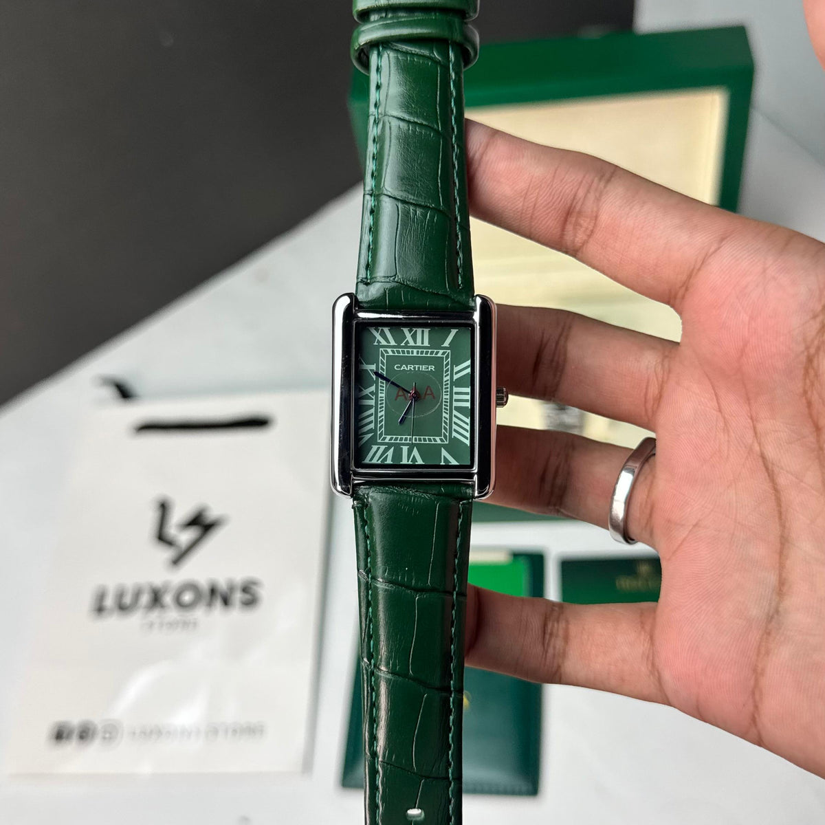 Cartier Old Money Style Green Leather Strap