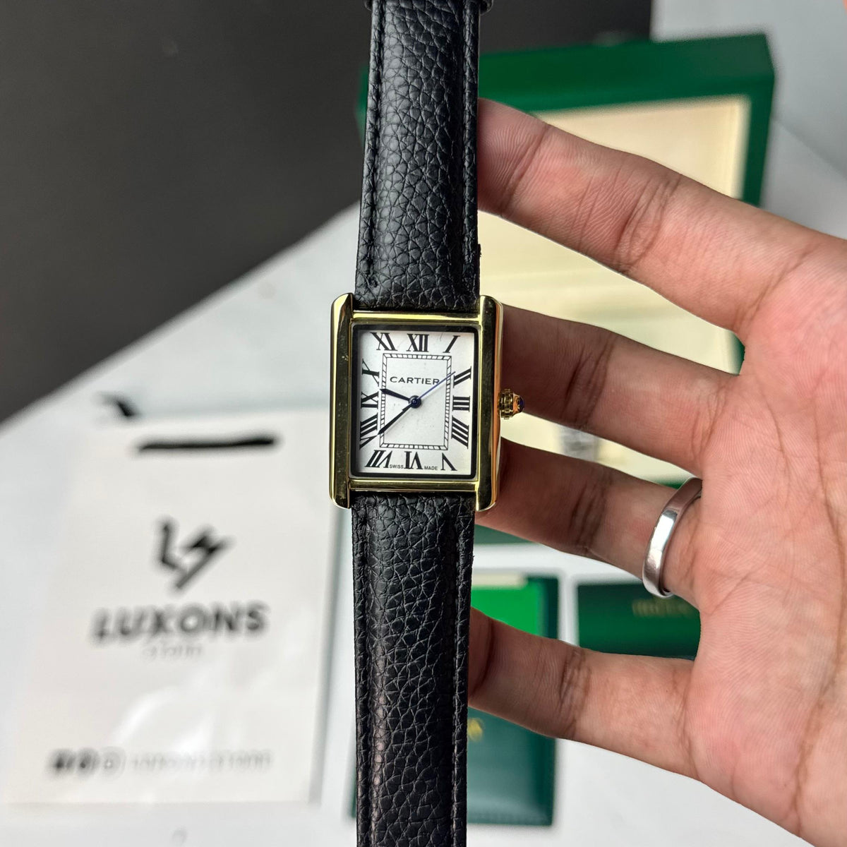 Cartier Old Money Style Golden Bezel Black Strap