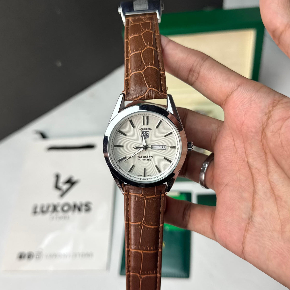 Tag Heuer Brown Leather Strap Day & Date Dial