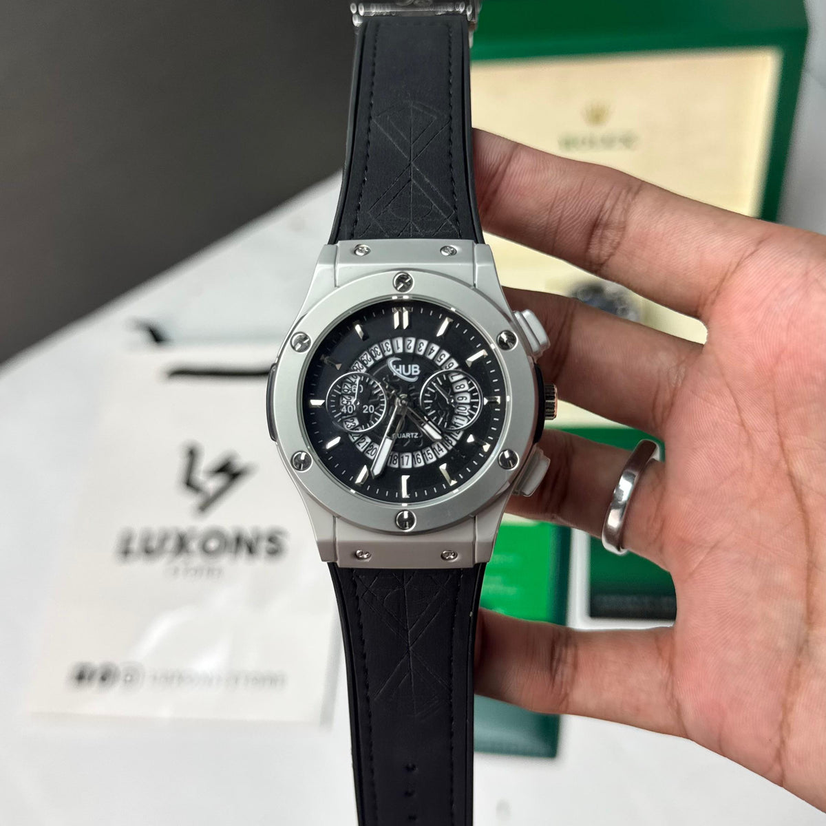 Hublot Skelton Dial Black Strap Date Working